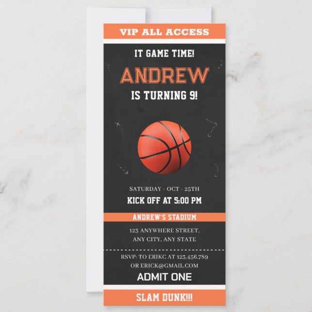 Invitation Passes d'entrée pour la partie de basket-ball étoi (Devant)