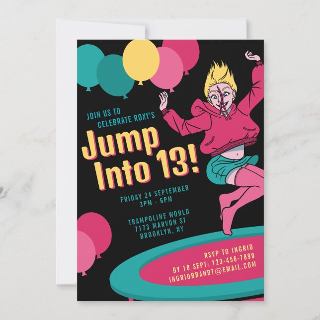 Invitation Passez au 13 Trampoline Girl 13e anniversaire (Devant)