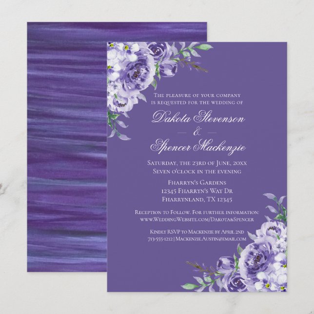 Invitation Passion violette | Violet Lavande de prune brosse (Devant / Derrière)