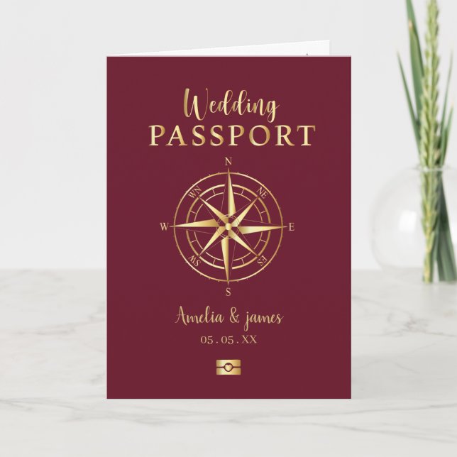 Invitation Passport Destination Compass Mariage Faux or (Devant)