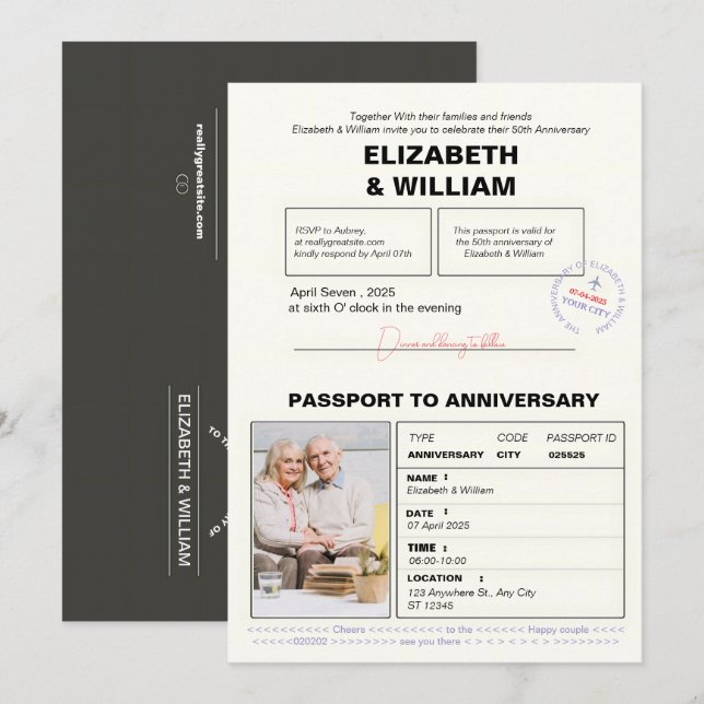 Invitation Passport moderne 50e anniversaire (Devant / Derrière)