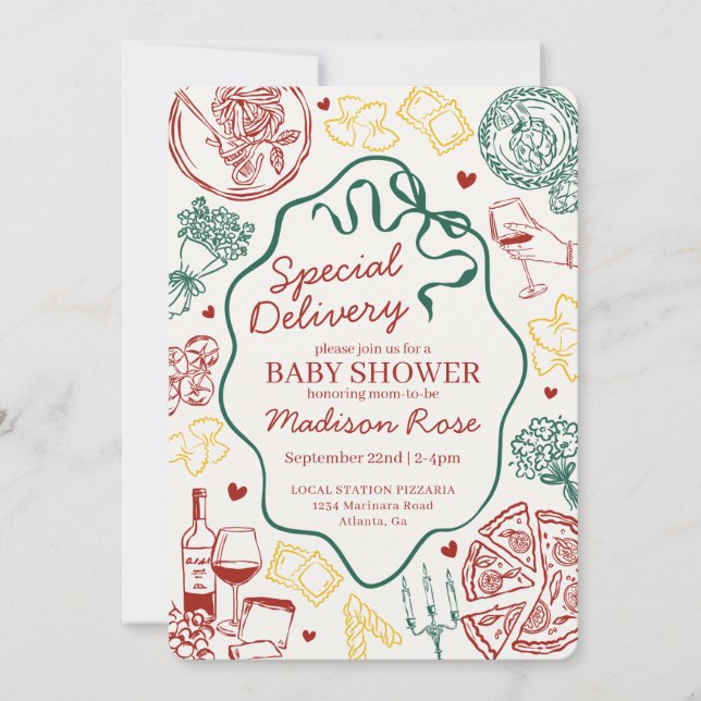Invitation Pasta Special Delivery Italian Baby Shower (Devant)