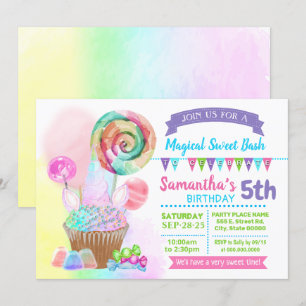 Invitation Pastel à bonbons d'anniversaire magique de Unicorn