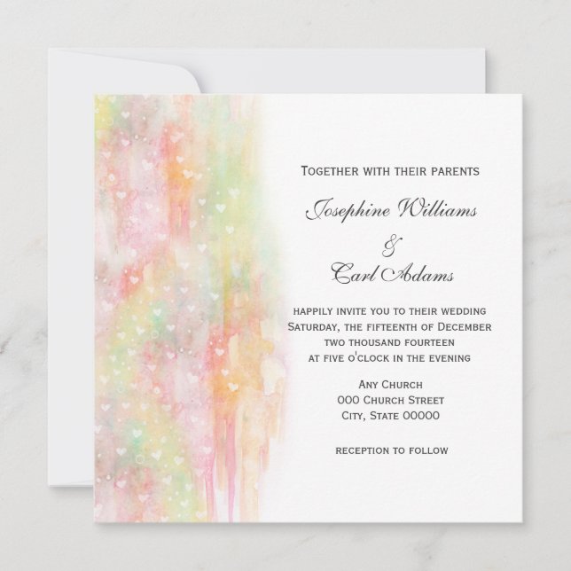 Invitation Pastel Aquarelle Coeurs Mariage Invite (Devant)