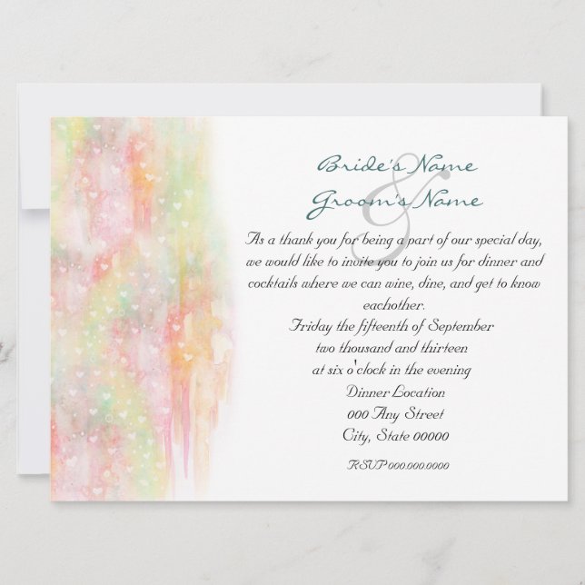 Invitation Pastel Aquarelle Coeurs Répétition Dîner Invitatio (Devant)