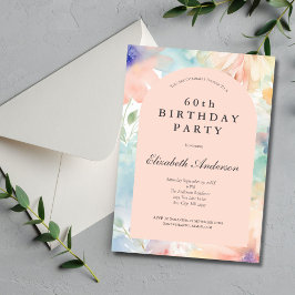 Invitation Pastel Aquarelle Floral Rose Moderne 60e Anniversa