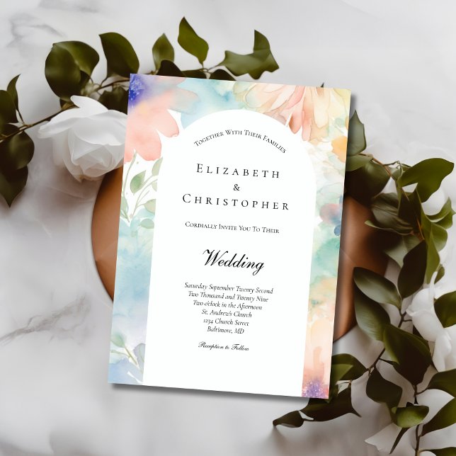 Invitation Pastel Aquarelle Florale Élégante Mariage moderne (Pastel Floral Watercolor Elegant Modern Wedding Invitation)