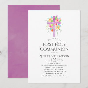 Invitation Pastel Aquarelle Florale Première Sainte Communion