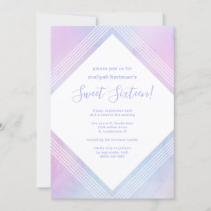Invitation Pastel Aquarelle Sweet sixteen Anniversaire violet