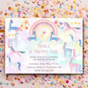 Invitation Pastel arc-en-ciel aquarelle licorne anniversaire 