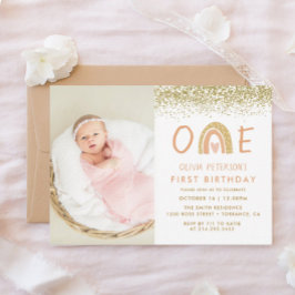 Invitation Pastel Arc-en-Ciel Premier Anniversaire Photo Invi