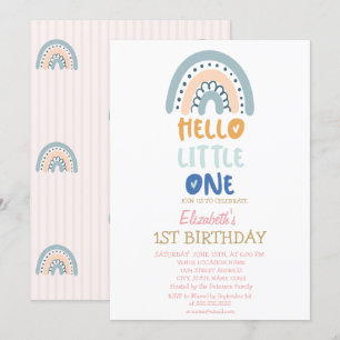 Invitation Pastel Arc-en-ciel rayé Hello Little One Birthday