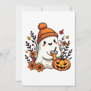 Invitation Pastel Automne Kawaii Fantôme Chute Citrouille Épi