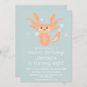 Invitation Pastel Axolotl Océan Créature Anniversaire
