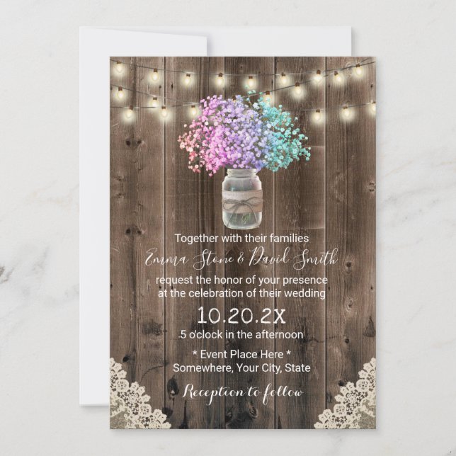 Invitation Pastel Baby's Breath Flowers Mariage rustique (Devant)
