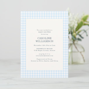 Invitation Pastel Bleu Gingham à Carreaux à Damier Baby Showe