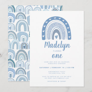 Invitation Pastel Blue Boho Arc-en-ciel Premier anniversaire