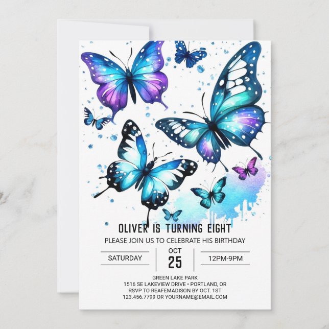 Invitation Pastel Blue Butterfly Boy Anniversaire (Devant)