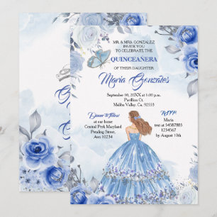 Invitation Pastel Blue Butterfly Quinceanera Mexicaine Annive