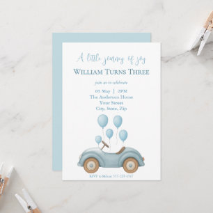 Invitation Pastel Blue Car & Balloons Boys Anniversaire -