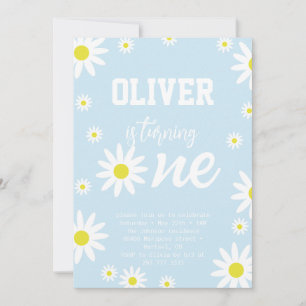 Invitation Pastel Blue Daisy 1er Anniversaire Party Boho Blan
