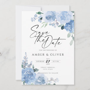Invitation Pastel Blue Dusty Floral Light Boho Enregistrer La