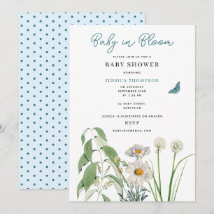 Invitation Pastel Blue Floral Baby dans le Baby shower de fle