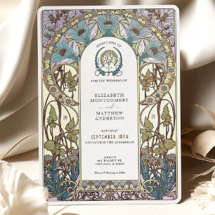 Invitation Pastel Blue Florals Art Nouveau Mariage