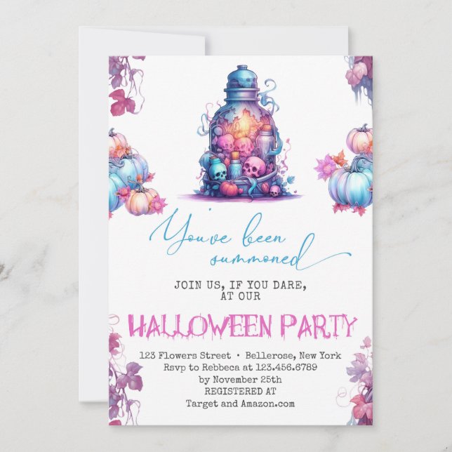 Invitation Pastel Blue Halloween Party Festin Amusement Invit (Devant)