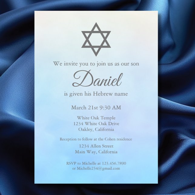 Invitation Pastel Blue Jewish Baby Cérémonie de baptême Brit  (Créateur téléchargé)