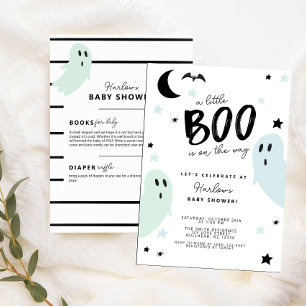 Invitation Pastel Blue Little Boo Halloween Baby shower garço