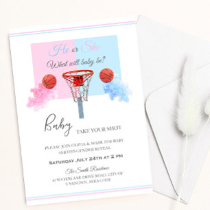 Invitation Pastel Blue Pink Smoke Basketball Sexe Révélation