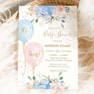 Invitation Pastel Blue Rose Floral Balloons Baby shower jumea