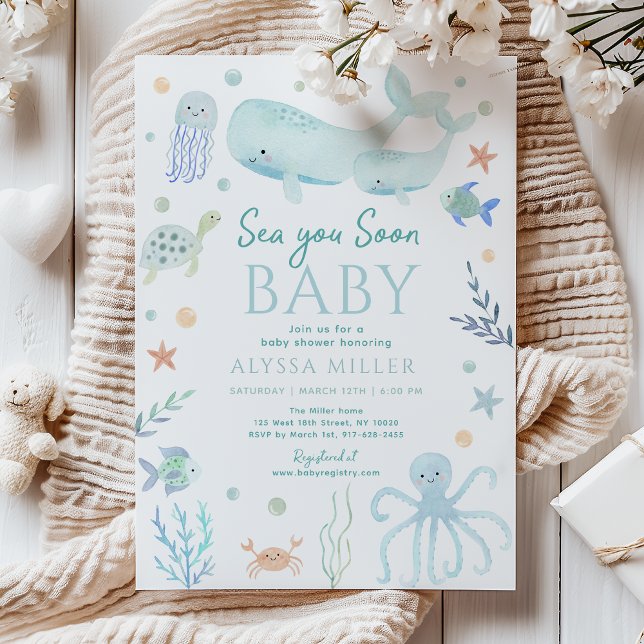 Invitation Pastel Blue Sea You Soon Under the Sea Baby Shower (Créateur téléchargé)