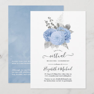 Invitation Pastel Blue & Silver Rose Vintage Mariage virtuel
