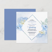 Pastel Blue Watercolor Floral Frame Wedding Invite