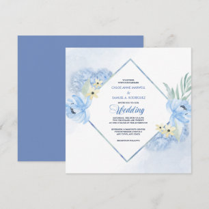 Invitation Pastel Blue Watercolor Floral Frame Wedding Invite