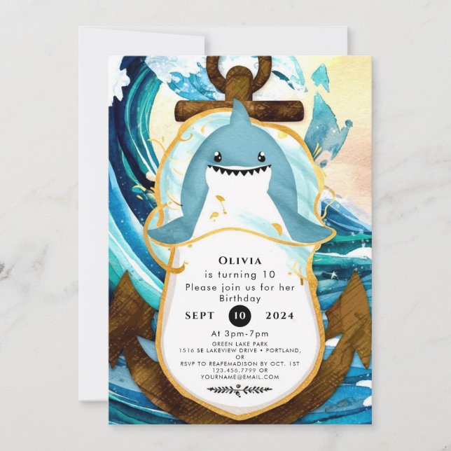 Invitation Pastel Blue Whimsical Shark Anniversaire (Devant)