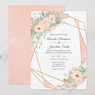 Invitation Pastel Blush Floral Mariage géométrique