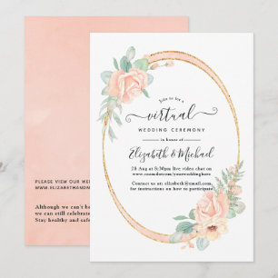 Invitation Pastel Blush Floral Mariage virtuel géométrique