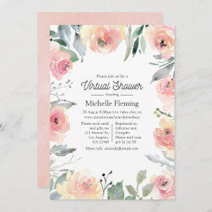 Invitation Pastel Blush Rose Floral Douche Virtuelle