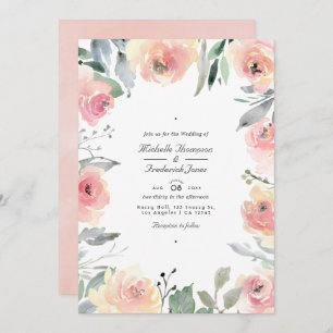 Invitation Pastel Blush rose Floral QR Code RSVP Mariage