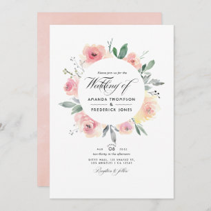 Invitation Pastel Blush rose Floral QR Code RSVP Mariage