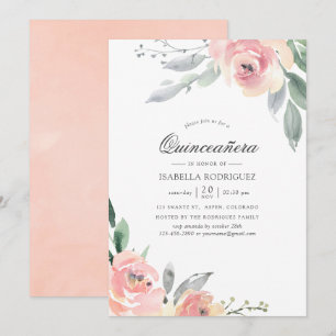 Invitation Pastel Blush rose Floral Quinceañera