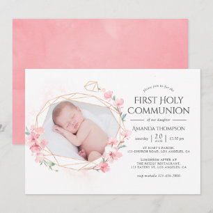 Invitation Pastel Blush rose Géométrique Floral Sainte Commun