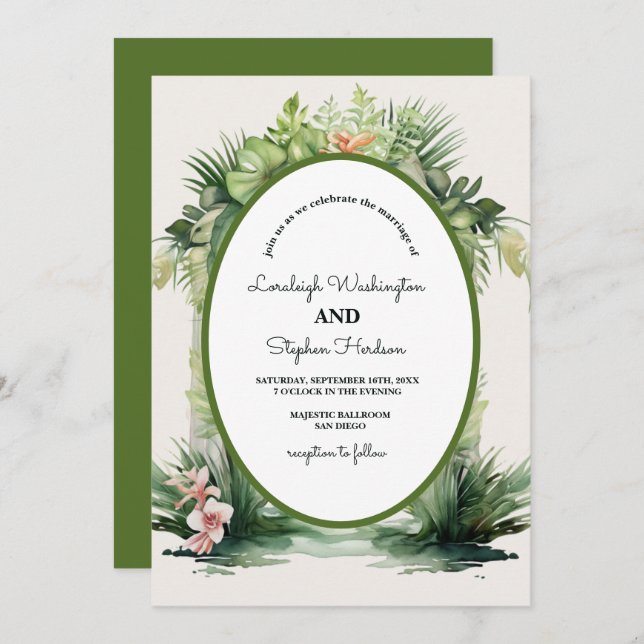 Invitation Pastel Boho Arc Floral Mariage tropical (Devant / Derrière)