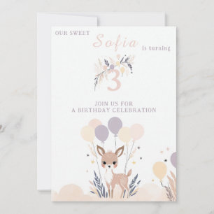 Invitation Pastel Boho Fawn et Ballons Anniversaire