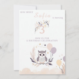 Invitation Pastel Boho Owl et Balloons Anniversaire