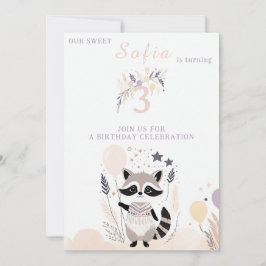 Invitation Pastel Boho Raccoon et Ballons Anniversaire