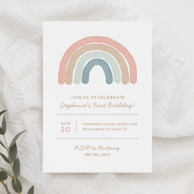 Invitation Pastel Boho Watercolor Rainbow Girl Anniversaire (Créateur téléchargé)